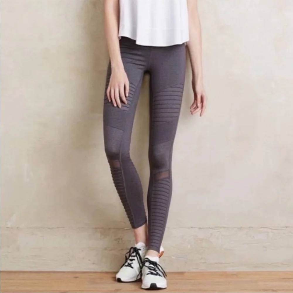 ALO Yoga Charcoal gray Ribbed moto Leggings size xxs‎